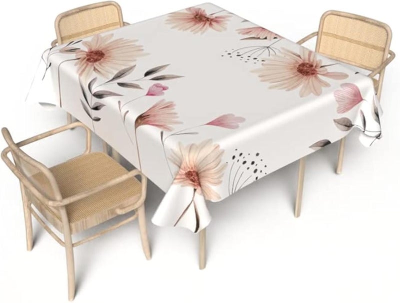 مفرش طاولة إيما من آرت مود هوم، مصنوع من قماش البوليستر المقاوم للماء، بيج * أبيض، 140 سم عرض × 140 سم طول